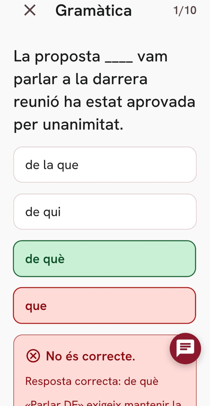 Ejercicio de gramática de Catfy con la respuesta corregida: marca el error, muestra la respuesta correcta y explica la regla